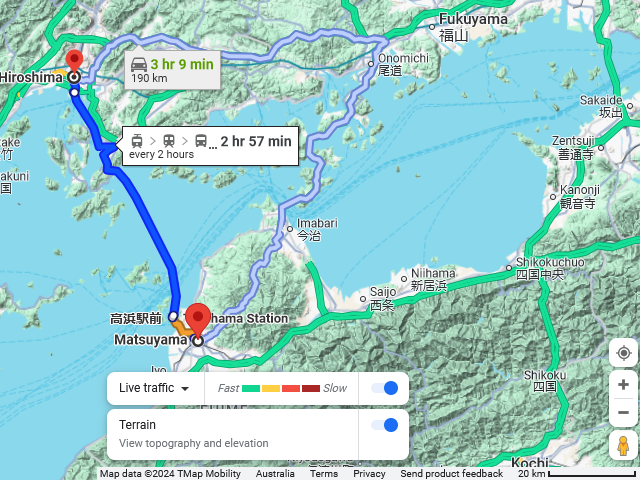 松山広島間の移動、瀬戸内海