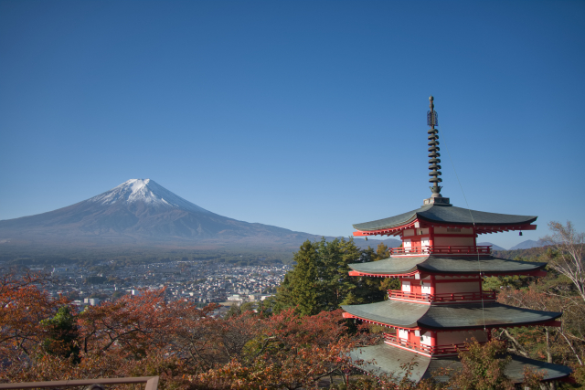 新倉山からの富士山と甲府市